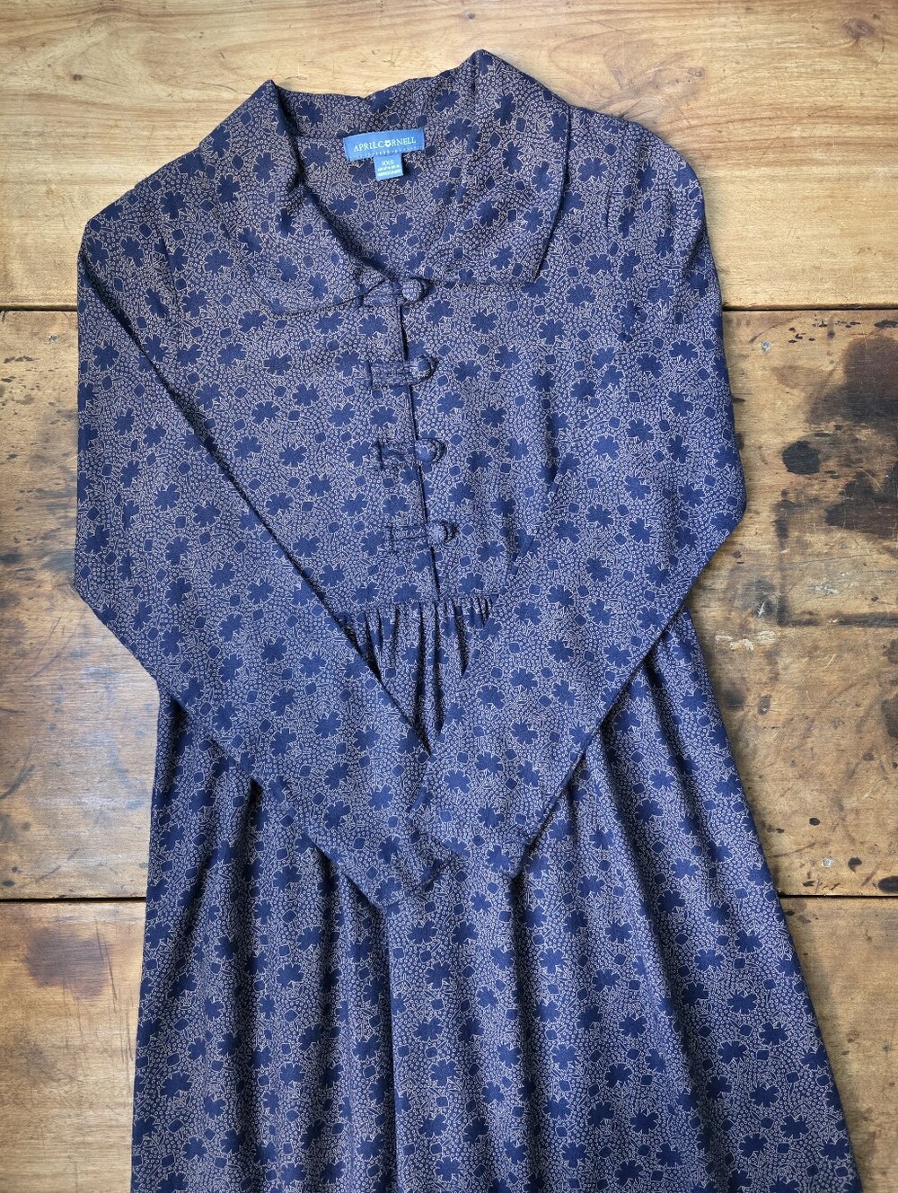 April Cornell Floral Midi-Dress – Size XXS – Indigo Blue
